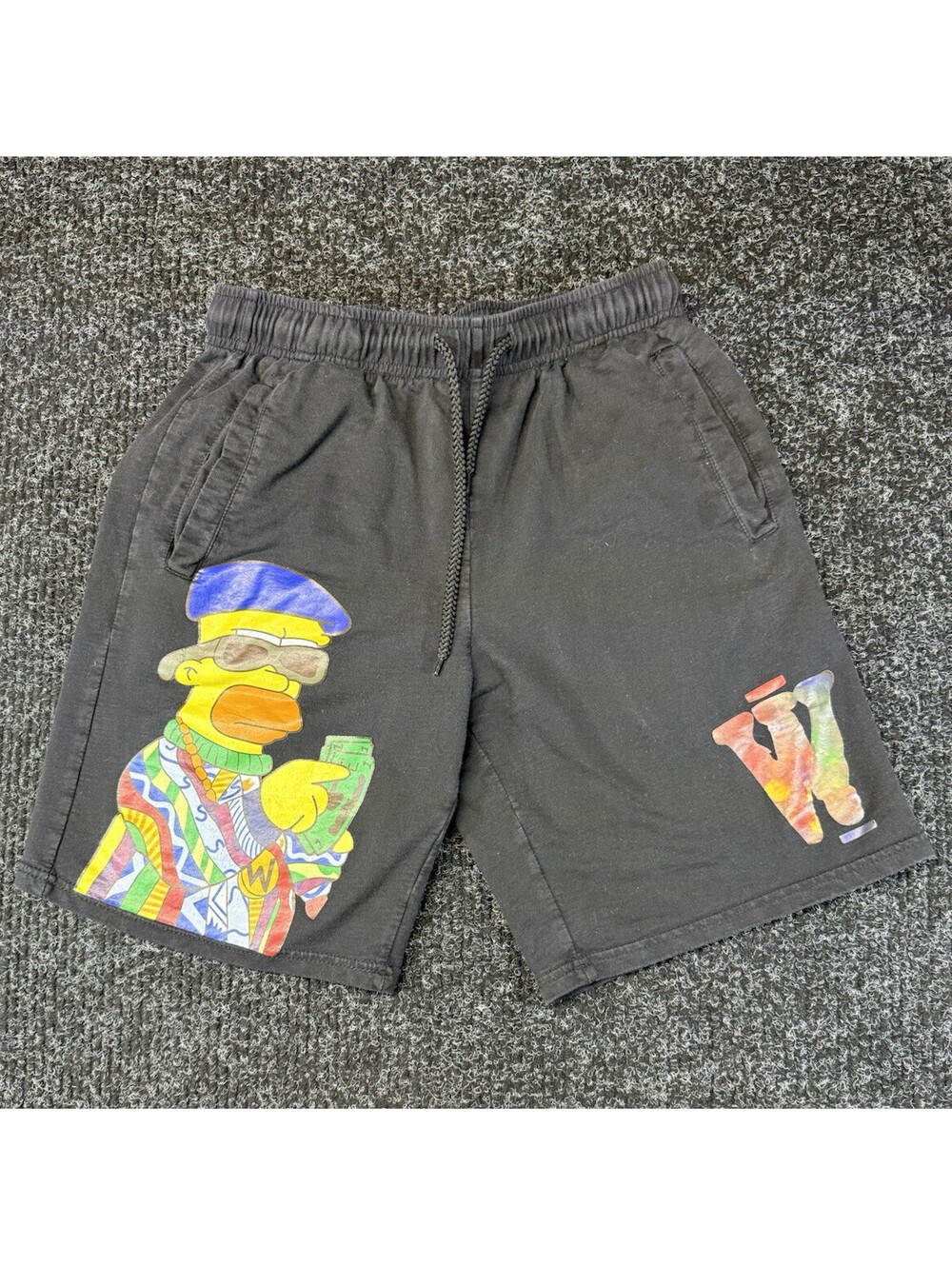 Nike Bart Simpson Graphic Print Black Drawstring Shorts Pockets M 9" Inseam